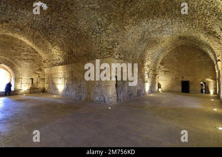 Vista del castello di Ajloun (Qa'lat ar-Rabad) nel distretto di Monte Ajloun della Giordania settentrionale, Medio Oriente Foto Stock