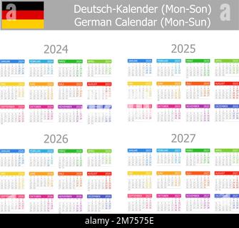 2024-2027 Tedesco tipo 1 Calendario Lun-Dom su sfondo bianco Illustrazione Vettoriale