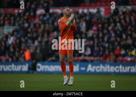 Middlesborough, Regno Unito. 7th Jan, 2023. Il portiere di Brighton e Hove Albion Jason Steele durante la partita della fa Cup Third Round tra Middlesbrough e Brighton e Hove Albion al Riverside Stadium, Middlesbrough sabato 7th gennaio 2023. (Credit: Michael driver | MI News) Credit: MI News & Sport /Alamy Live News Foto Stock