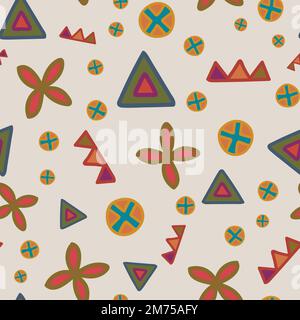 Elementi di stile tribale disegnati a mano ripetizione senza cuciture su sfondo chiaro. Illustrazione Vettoriale