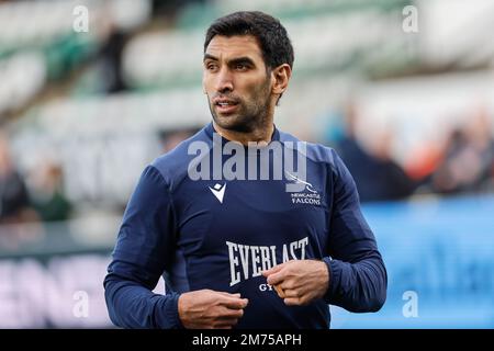 Newcastle, Regno Unito. 07th Jan, 2023. Matias Orlando di Newcastle Falcons è raffigurato prima della partita della Gallagher Premiership tra Newcastle Falcons e Leicester Tigers a Kingston Park, Newcastle, sabato 7th gennaio 2023. (Credit: Chris Lishman | MI News)L Credit: MI News & Sport /Alamy Live News Foto Stock