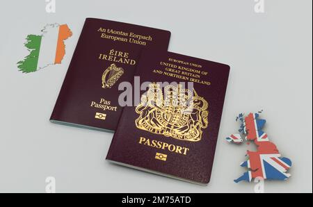 Un passaporto UE Eire e un passaporto UE UK. Foto Stock