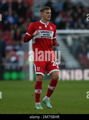 Middlesborough, Regno Unito. 7th Jan, 2023. Marcel Forss di Middlesbrough durante la partita della fa Cup Third Round tra Middlesbrough e Brighton e Hove Albion al Riverside Stadium di Middlesbrough sabato 7th gennaio 2023. (Credit: Michael driver | MI News) Credit: MI News & Sport /Alamy Live News Foto Stock