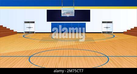 Campo da pallacanestro al coperto sfondo scena. Illustrazione vettoriale Illustrazione Vettoriale