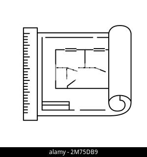 Icona BluePrint disegno vettoriale di contorno su sfondo bianco Illustrazione Vettoriale