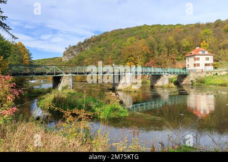 Thaya Bridge, confine tra l'Austria e la Repubblica Ceca, Hardegg, Waldviertel, bassa Austria, Austria Foto Stock