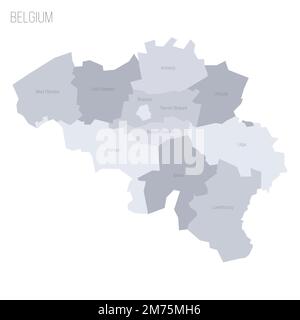 Belgio carta politica delle divisioni amministrative - province. Mappa vettoriale dei grigi con etichette. Illustrazione Vettoriale