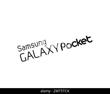 Samsung Galaxy Pocket, logo ruotato, sfondo bianco Foto Stock