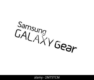 Samsung Galaxy Gear, logo ruotato, sfondo bianco B Foto Stock