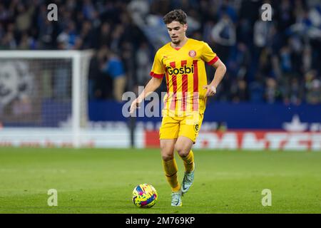 Miguel Gutierrez del Girona FC durante la partita Liga tra RCD Espanyol e Girona FC allo stadio RCDE di Cornella, Spagna. Foto Stock