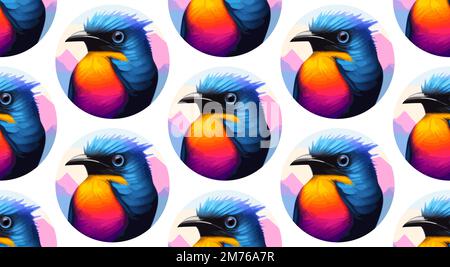 Colorati uccelli cartoni animati, disegnati a mano, pattern vettoriale senza cuciture Illustrazione Vettoriale