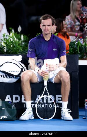 Adelaide, Australia, 7 gennaio 2023. Daniil Medvedev durante la partita internazionale di tennis di Adelaide tra Novak Djokovic di Serbia e Daniil Medvedev a Memorial Drive il 07 gennaio 2023 ad Adelaide, Australia. Credit: Peter Mundy/Speed Media/Alamy Live News Foto Stock