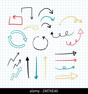 Set di frecce vettoriali disegnate a mano Illustrazione Vettoriale