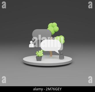 3D rappresentazione della finestra di conversazione testuale dell'avviso di messaggio illustrazione Foto Stock