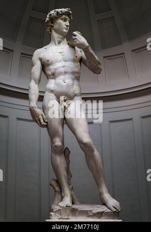 Firenze, 03 giugno 2022: La statua originale in marmo del David, capolavoro di Michelangelo, alla Galleria dell'Accademia Foto Stock