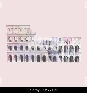 Il Colosseo romano a Roma illustrazione acquerello Illustrazione Vettoriale