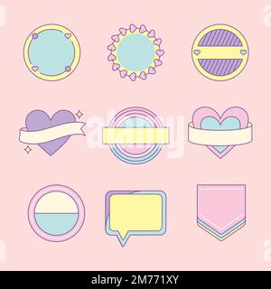 Set di vettori carino e girly badge Illustrazione Vettoriale