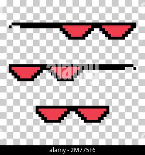 Set di divertente icona vetro da sole retrò pixel, vita stile meme occhiali da sole thug, vettore illustrazione . Illustrazione Vettoriale