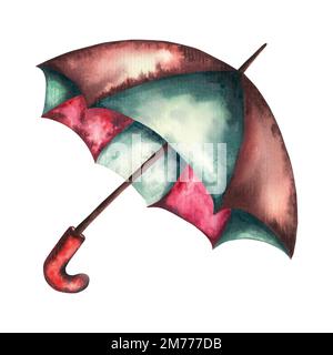 Illustrazione acquerello bambino con ombrello. Ombrello. Illustrazione acquerello isolata su sfondo bianco Foto Stock