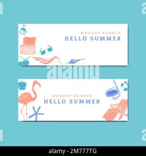 Ciao estate mockup banner vettore set Illustrazione Vettoriale