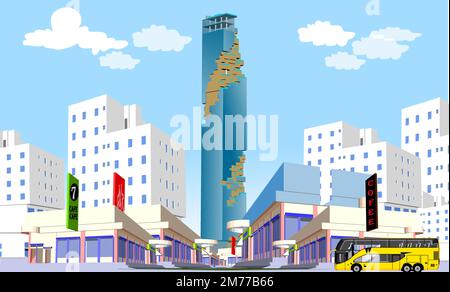 Città di Bangkok, Thailandia, 25 agosto 2020, disegno vettoriale della città di Bangkok. Illustrazione Vettoriale