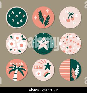 Collezione vettoriale adesivi saluti tropicali Illustrazione Vettoriale