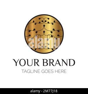 Design elegante con logo Plant. Logo floreale con foglie per Spa, Hotel, Salone benessere Illustrazione Vettoriale