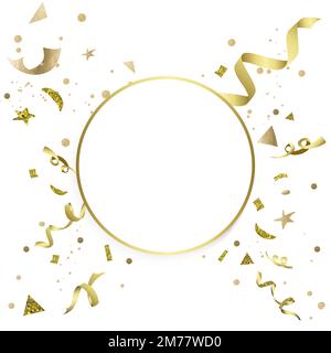 Confetti in bianco vettore di badge oro Illustrazione Vettoriale