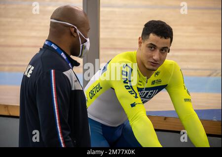 Rayan HELAL, Sprint maschile durante il Campionato Francese di ciclismo in pista 2023 il 7 gennaio 2023 al Velodromo Stab di Roubaix, Francia - Foto Florian Frison / DPPI Foto Stock