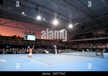 Adelaide, Australia, 8 gennaio 2023. Vista del campo durante la partita finale di tennis internazionale di Adelaide tra Novak Djokovic di Serbia e Sebastian Korda degli Stati Uniti al Memorial Drive il 08 gennaio 2023 ad Adelaide, Australia. Credit: Peter Mundy/Speed Media/Alamy Live News Foto Stock