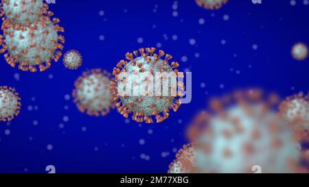 immagine con sfondo blu del virus corona. filmato concettuale di covid 19 outbreak again. Foto Stock