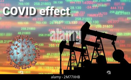 effetto di impatto negativo sui prezzi crudi del petrolio, la domanda nel mercato globale è un esempio. Foto Stock