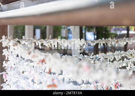 Una sfilata che racconta la fortuna al primo piano del Santuario di Tomioka Foto Stock