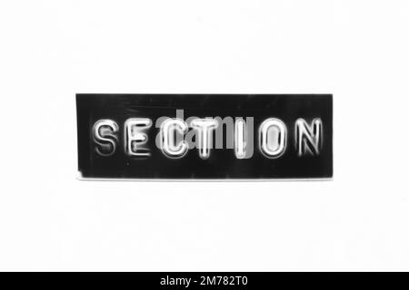 Banner nero con lettera in rilievo con sezione parola su sfondo bianco Foto Stock