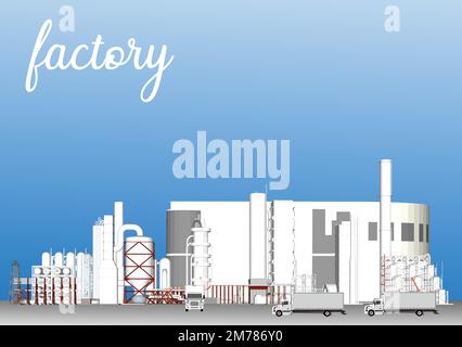 Complesso industriale, edifici di fabbrica con icone colorate Illustrazione Vettoriale