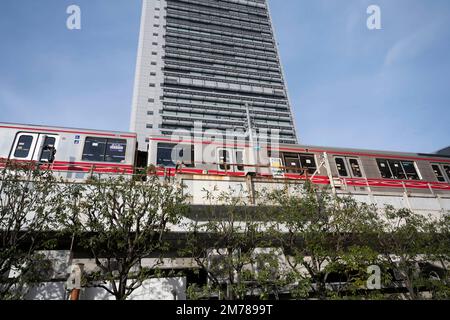 Tokyo, Giappone. 6th Jan, 2023. Un treno della linea Marunouchi alla stazione della metropolitana M Korakuen. La linea della metropolitana Marunouchi di Tokyo è una linea di metropolitana di transito rapido operata dalla metropolitana Tokyo. Corre dalla Stazione di Ogikubo ad ovest alla Stazione di Ikebukuro a nord, passando attraverso il centro di Tokyo e le principali stazioni come Shinjuku, Yotsuya e Tokyo Station. La linea Marunouchi è di colore marrone chiaro sulle mappe di transito ed è nota per il suo servizio frequente e la posizione comoda nel cuore della città. E' usato sia dai pendolari che dai turisti per viaggiare verso destinazioni popolari come l'Imperial pala Foto Stock