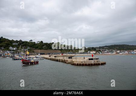 Vista di Lyme Regis Dorset Inghilterra dall'altra parte del porto Foto Stock