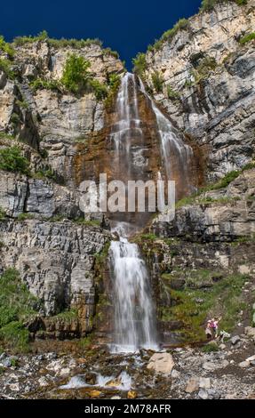 Cascate Stewarts, massiccio del monte Timpanogos, Wasatch Range, Uinta Wasatch cache National Forest, Utah, USA Foto Stock