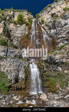 Cascate Stewarts, massiccio del monte Timpanogos, Wasatch Range, Uinta Wasatch cache National Forest, Utah, USA Foto Stock