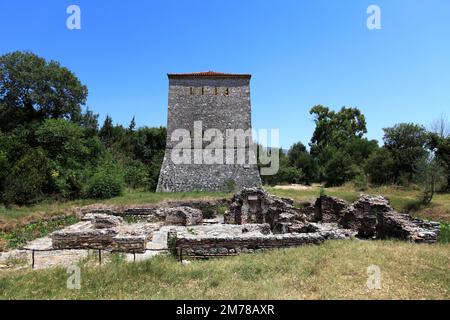 La Torre Veneziana, Butrint, Patrimonio Mondiale dell'UNESCO, Parco Nazionale di Butrint, quartiere Saranda, Albania Meridionale, Europa Foto Stock