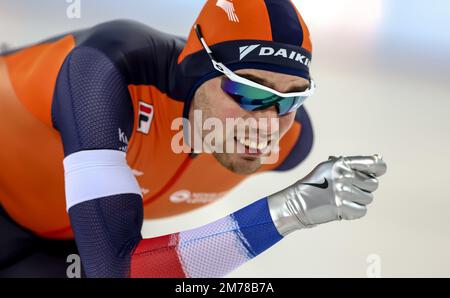 HAMAR - Patrick Roest (NED) nei 1500 metri per gli uomini durante i Campionati europei di Speed Skating dell'ISU alla Sala Olimpica di Hamar il 8 gennaio 2023 ad Hamar, Norvegia. ANP VINCENT JANNINK Foto Stock