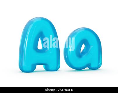 Una rappresentazione 3D di una lettera maiuscola di gelatina blu e una minuscola Isolata su uno sfondo bianco Foto Stock