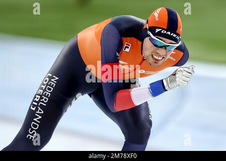 HAMAR - Patrick Roest (NED) nei 10000 metri per gli uomini durante i Campionati europei di Speed Skating dell'ISU alla Sala Olimpica di Hamar il 8 gennaio 2023 ad Hamar, Norvegia. ANP VINCENT JANNINK Foto Stock