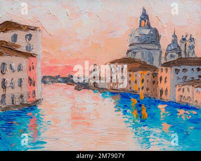 Venezia, Italia. Verniciatura a olio in miniatura originale. Foto Stock