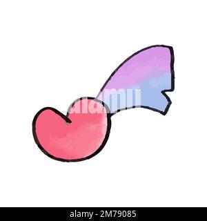 Vector acquerello carino cuore rosa disegnato a mano con coda stella arcobaleno. Illustrazione Vettoriale