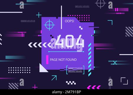 Banner di errore tecnico. Poster di manutenzione del sito web, errori 404 tecnici del software, concetto di hacker non connesso futuristico glitch tech design fix server guasto vettore illustrazione del modello di errore web Illustrazione Vettoriale