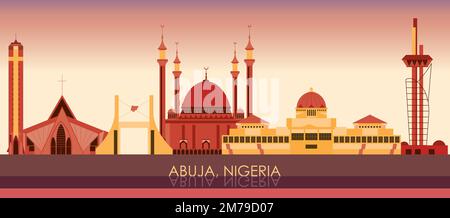 Tramonto skyline panorama della città di Abuja, Nigeria - illustrazione vettoriale Illustrazione Vettoriale