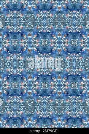 Acquerello disegnato a mano Blue Oriental Tile, maiolica, Marrakech Mosaic clip art, stampa etica, Marocchino Ornamental Seamless Pattern, acquerello ornato Foto Stock