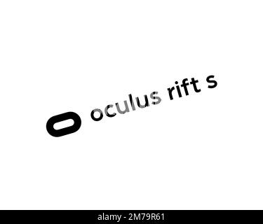 Oculus Rift S, logo ruotato, sfondo bianco Foto Stock