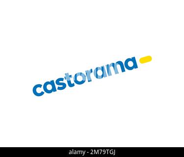 Castorama, logo ruotato, sfondo bianco Foto Stock